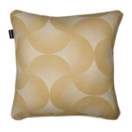 Cuscino arredo 50x50 cm senape con motivo a cerchi concentrici geometrici.