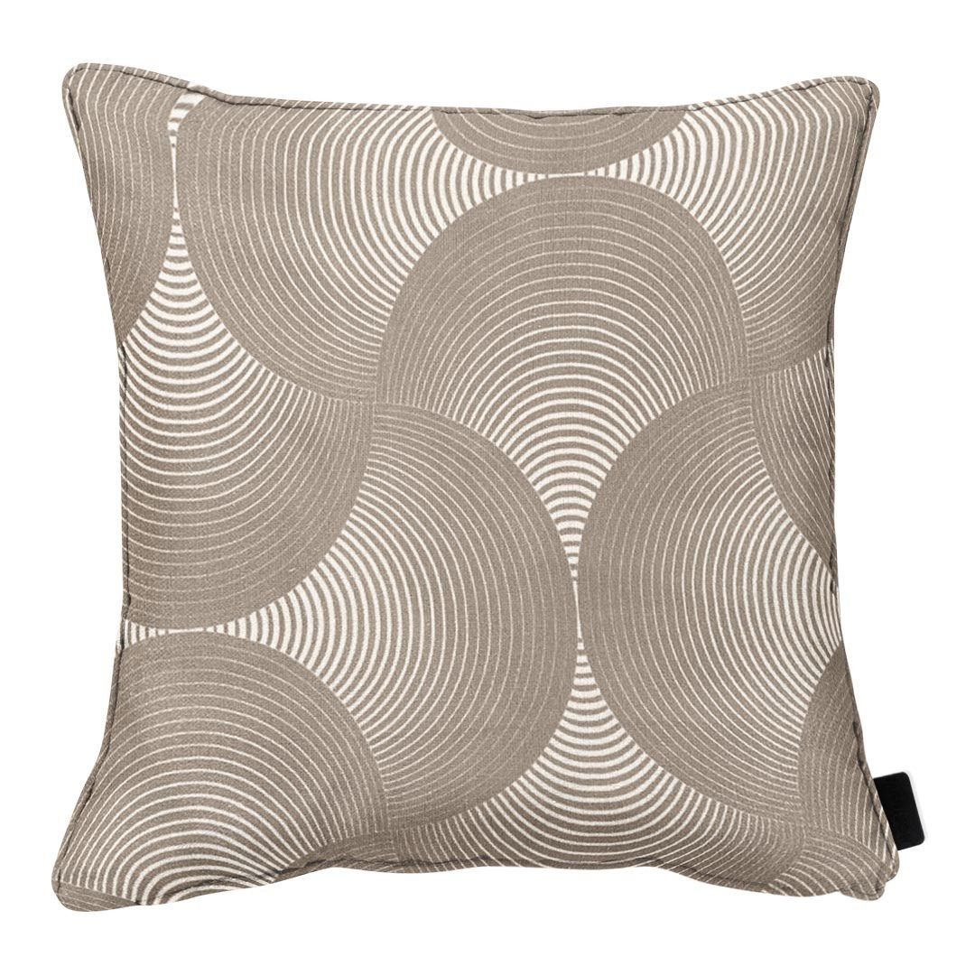 Cuscino arredo 50x50 cm tortora con motivo a cerchi concentrici geometrici.