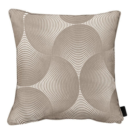 Cuscino arredo 50x50 cm tortora con motivo a cerchi concentrici geometrici.