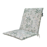Cuscino per sedia da esterno 97x49 cm con fantasia botanica verde su fondo beige.