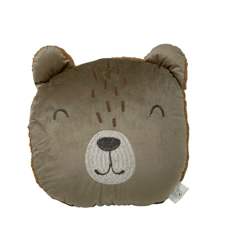 Cuscino a forma di testa di orso marrone.