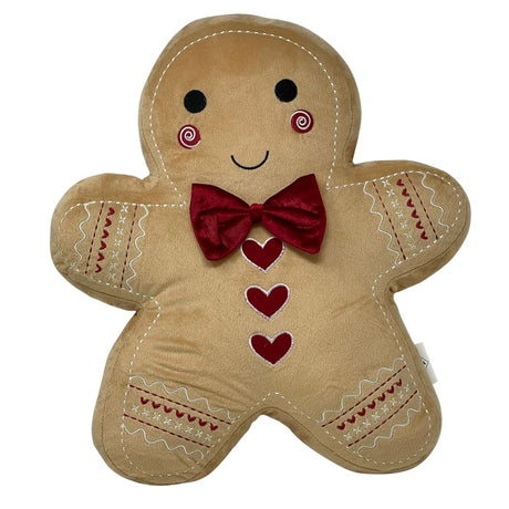 Cuscino a forma di omino pandizenzero con fiocchetto rosso.