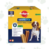 Confezione multipack Pedigree Dentastix per l'igiene orale di cani di taglia media contenente 56 snack.