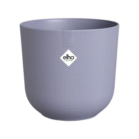 Coprivaso in plastica riciclata di colore viola con diametro 23 cm.