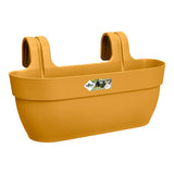 Fioriera da ringhiera in plastica colore giallo.
