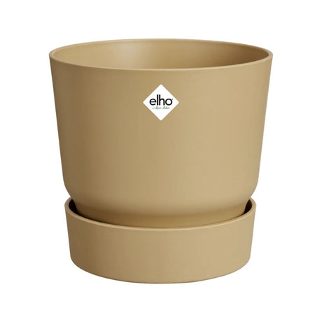 Vaso beige in plastica riciclata con serbatoio integrato diametro 30cm.
