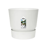 Vaso bianco in plastica riciclata con serbatoio integrato diametro 16cm.