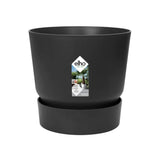 Vaso nero in plastica riciclata con serbatoio integrato diametro 16cm.