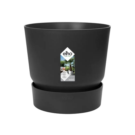Vaso nero in plastica riciclata con serbatoio integrato diametro 40cm.