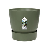 Vaso verde in plastica riciclata con serbatoio integrato diametro 20cm.