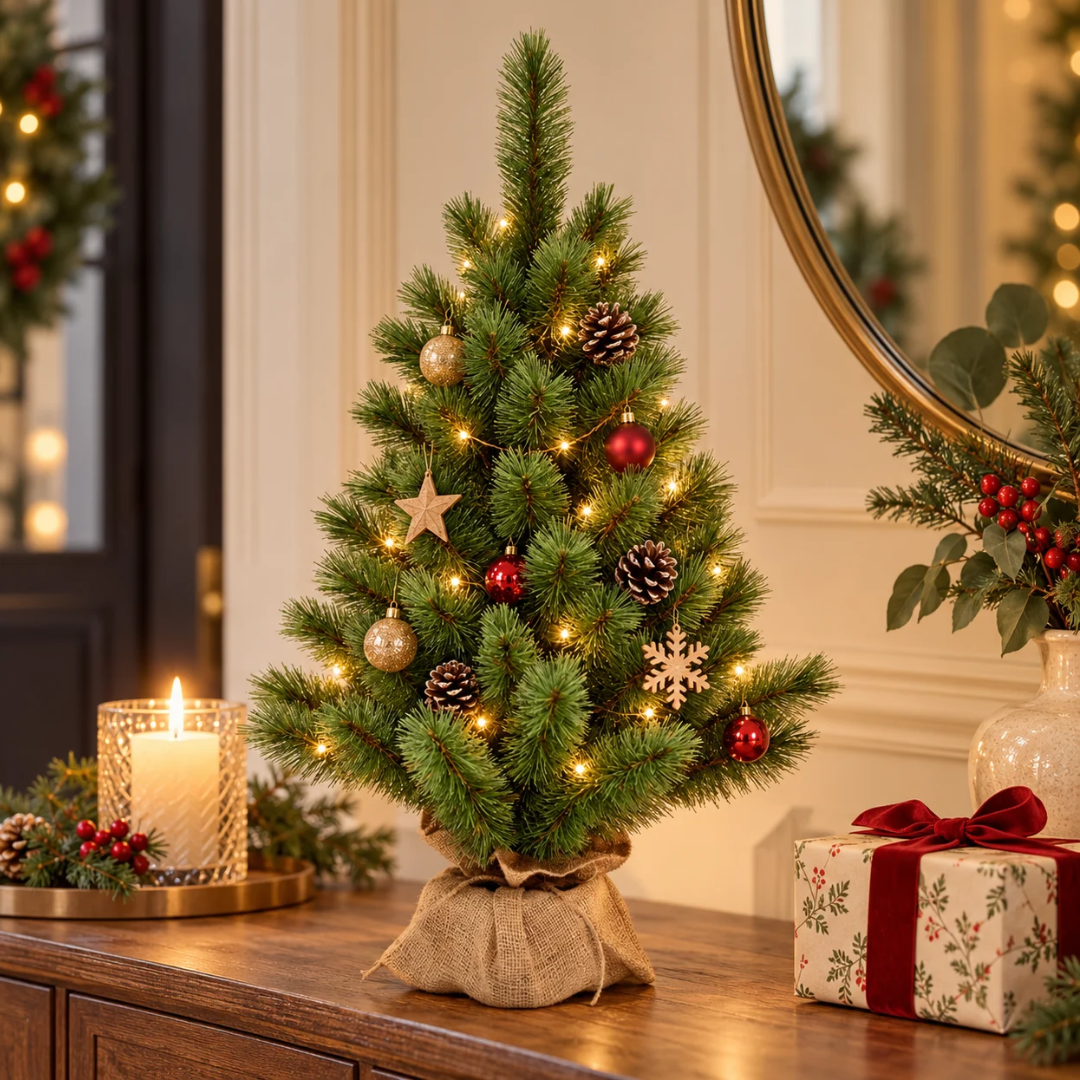Albero di Natale da tavolo Evergreen Mini ambientato in una scena natalizia