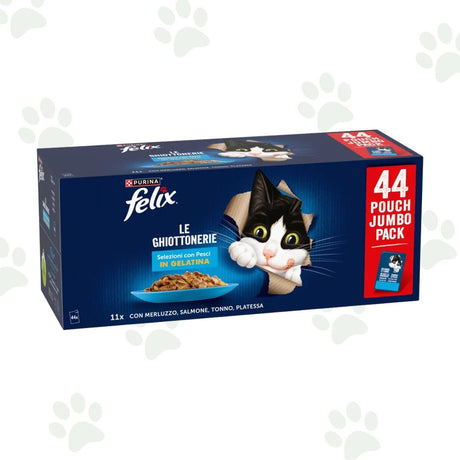 Multipack 44 pezzi di cibo umido per gatti Felix gusto pesce.