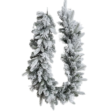 Festone natalizio decorativo innevato lungo 180 cm su sfondo bianco.