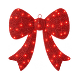 Fiocco natalizio luminoso rosso da 45 cm con finitura glitterata e luci LED rosse