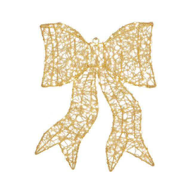 Fiocco natalizio luminoso oro 56 cm con micro LED a luce calda