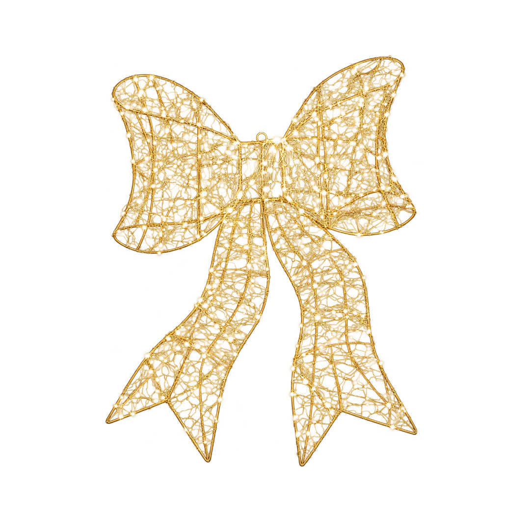 Fiocco natalizio luminoso oro 98 cm con micro LED a luce calda