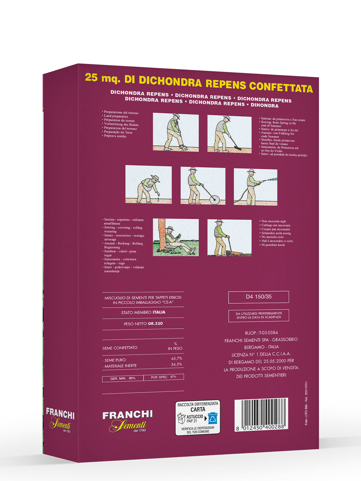 Retro della confezione di Dichondra Repen confettato