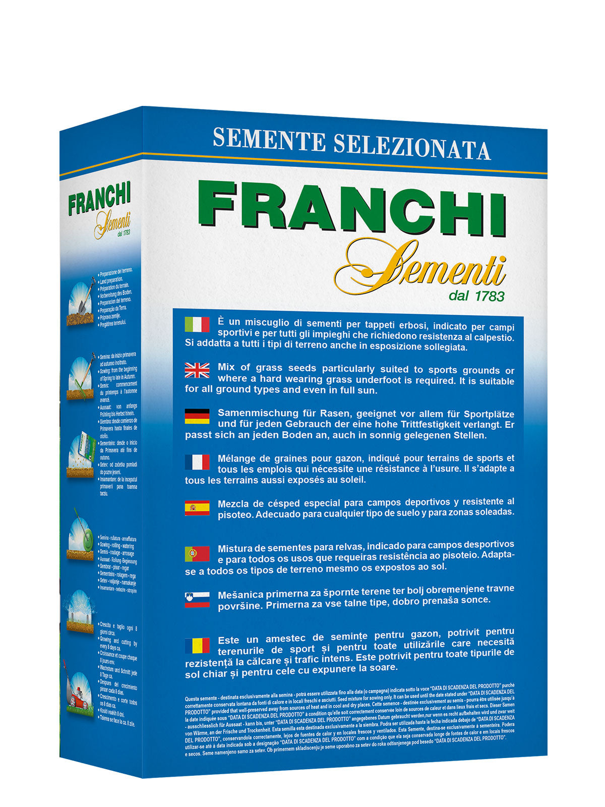 Retro della confezione prato olimpico Franchi Sementi