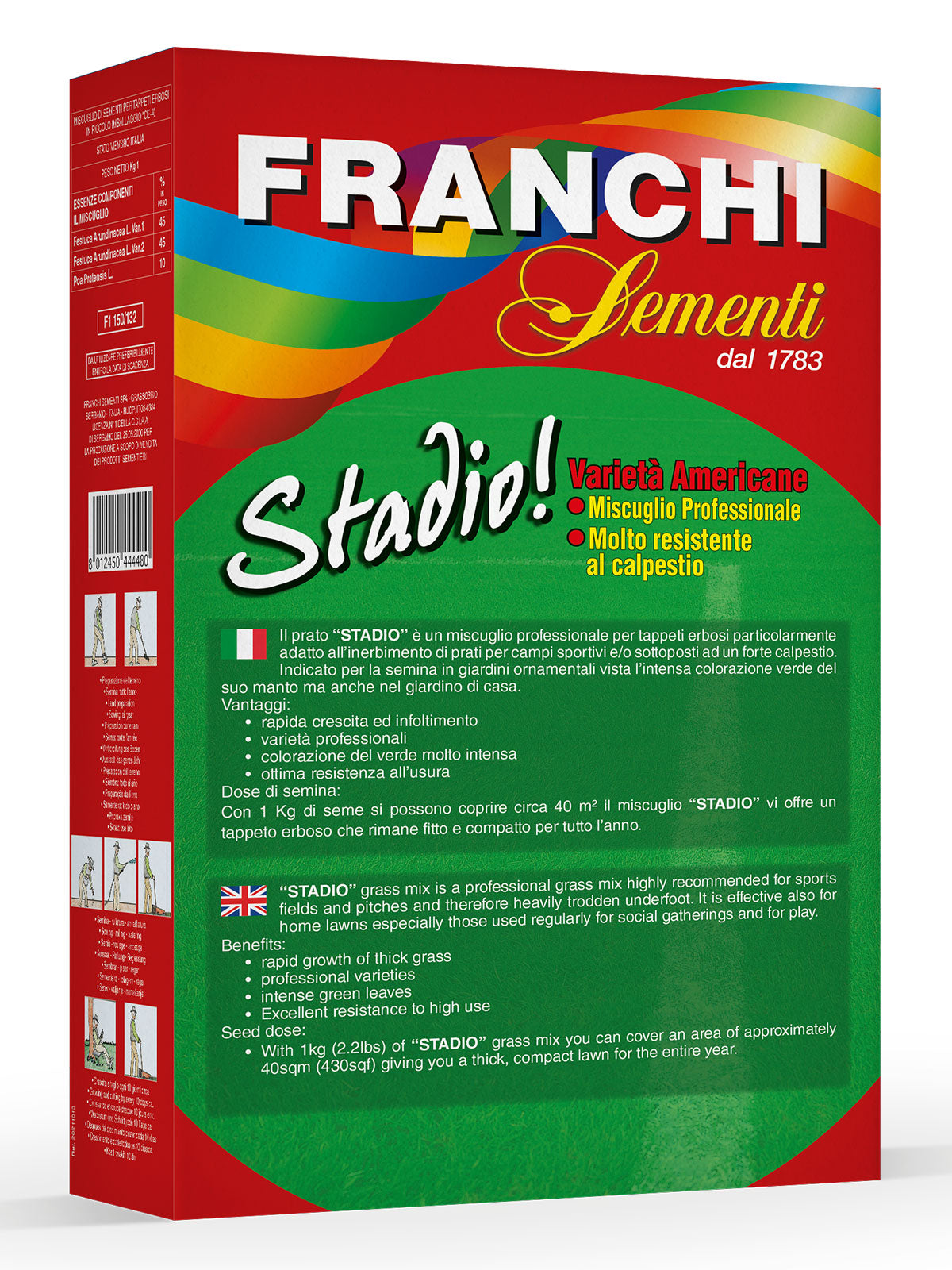 Retro della confezione prato stadio Franchi Sementi