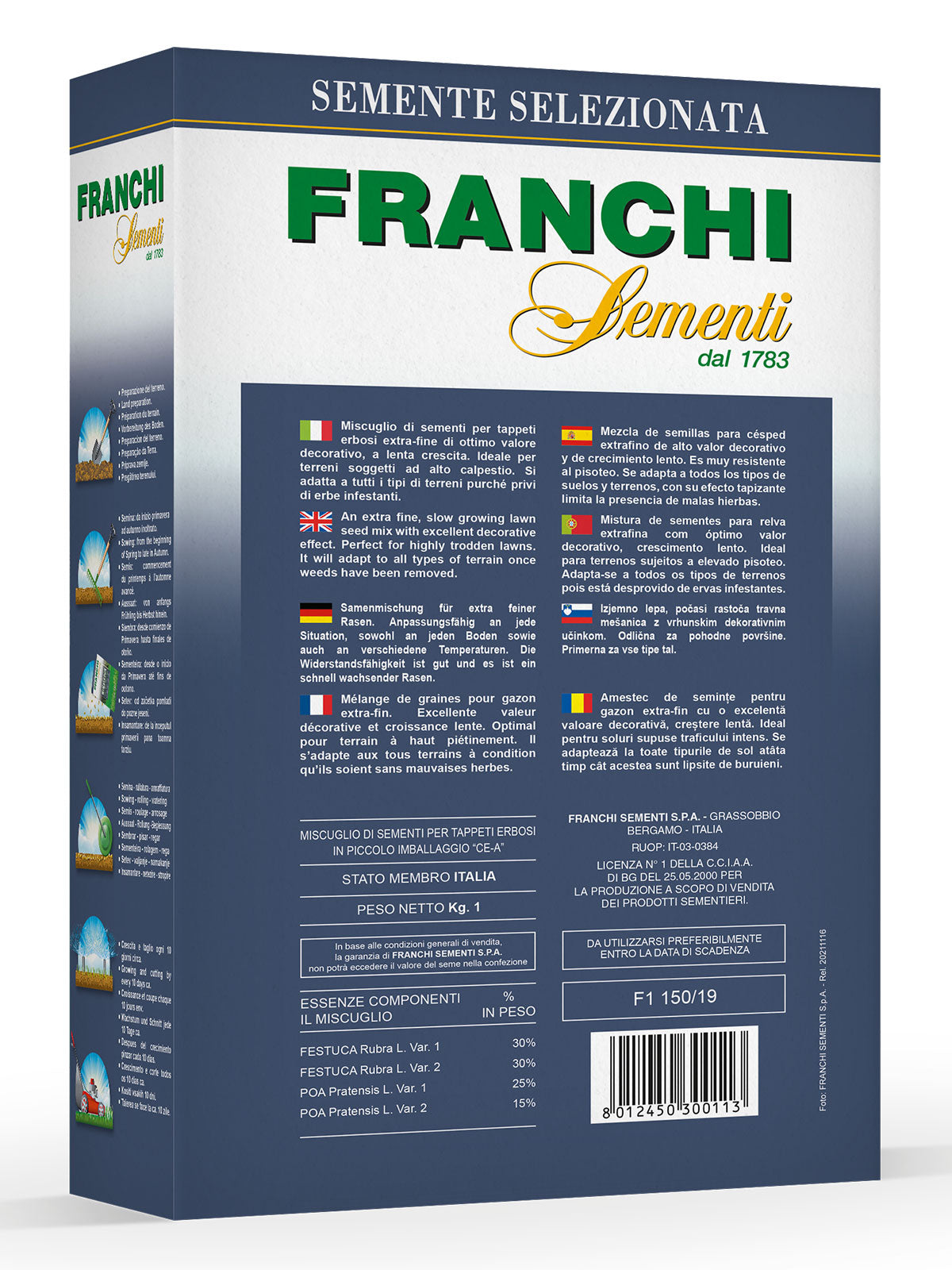 Retro della confezione prato Wimbledon Franchi Sementi