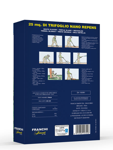 Retro della confezione trifoglio nano repens Franchi Sementi