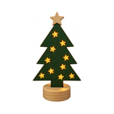 Albero di Natale decorativo verde in legno con stella sulla punta, base rotonda e luci LED calde a forma di fiore