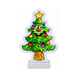 Decorazione luminosa a forma di albero di Natale sorridente, con stella e palline colorate