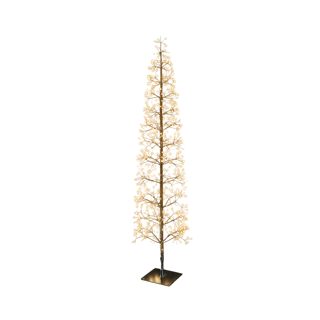 Albero natalizio luminoso Garden Team da 180 cm con struttura dorata, rami sottili e LED bianco caldo con flash