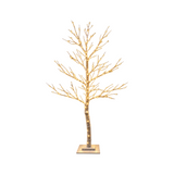 Albero spoglio innevato Garden Team da 120 cm con rami ramificati, luci LED bianco caldo e base quadrata