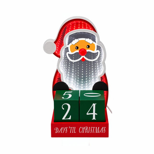Decorazione luminosa Infinity con Babbo Natale e cubi numerati per il conto alla rovescia dei giorni fino a Natale