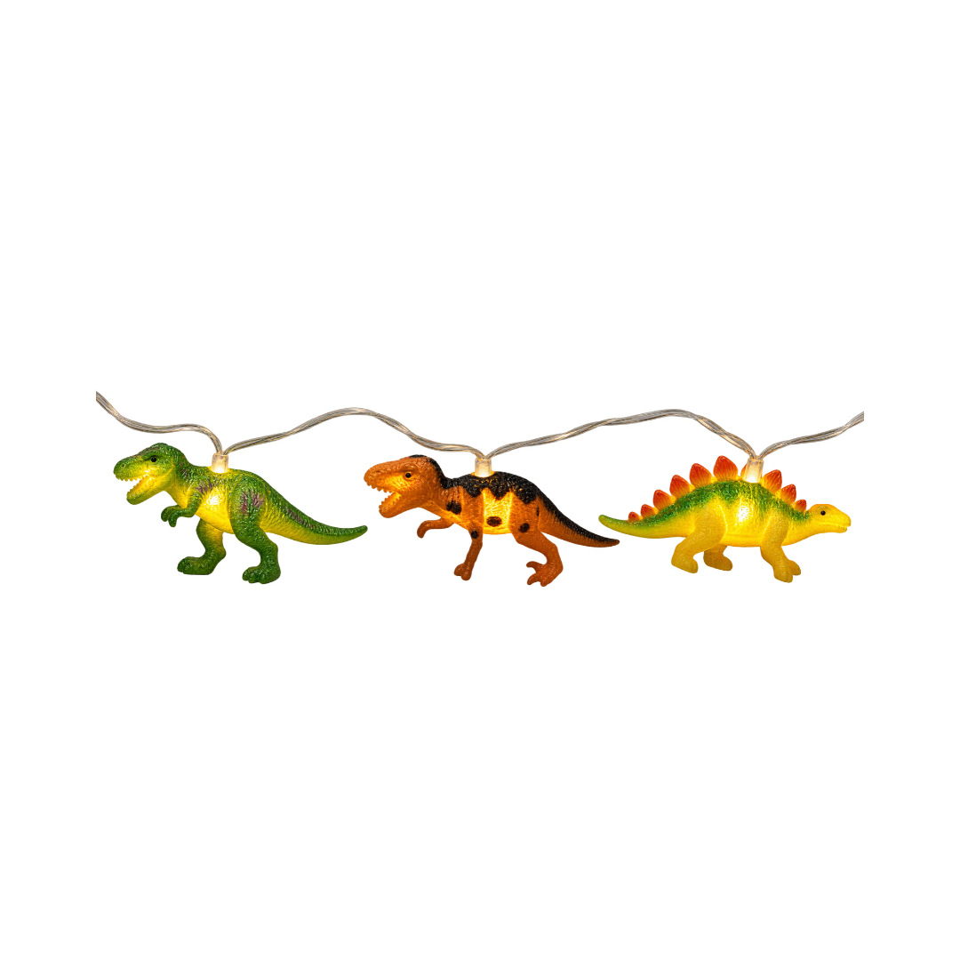 Catena luminosa con dinosauri colorati e LED a luce calda