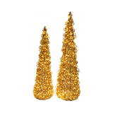 Coni natalizi riccio oro H80 e H100 cm con micro LED a luce calda