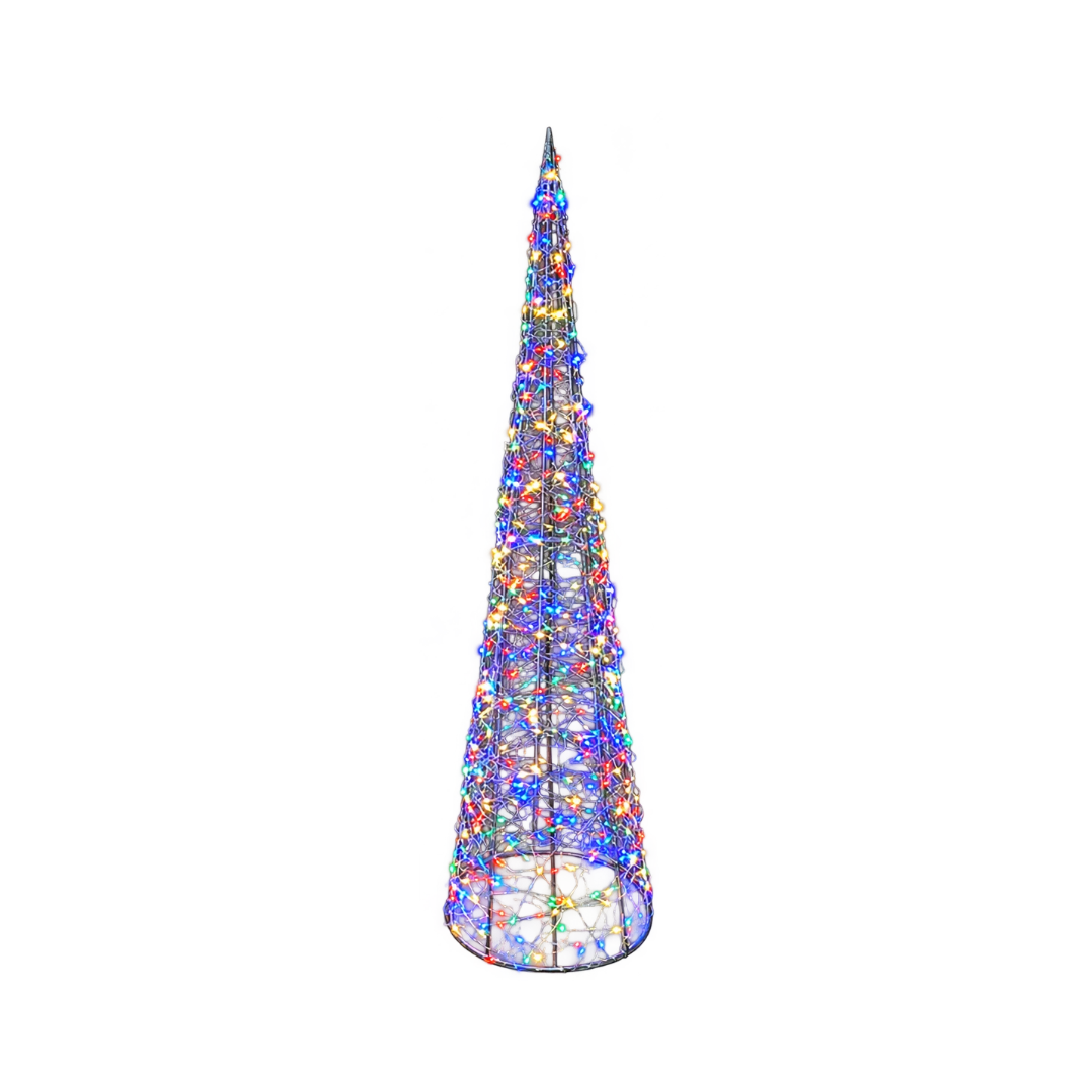 Cono natalizio luminoso Garden Team da 70 cm, con struttura metallica intrecciata e micro LED multicolore.