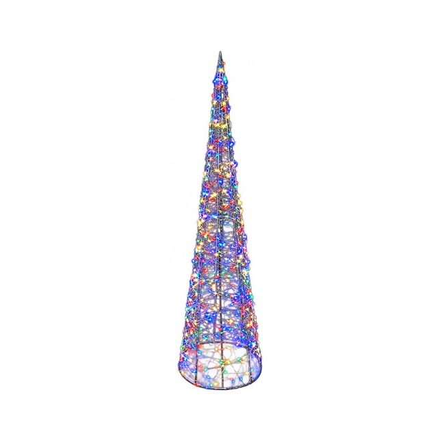 Cono natalizio luminoso Garden Team da 70 cm, con struttura metallica intrecciata e micro LED multicolore.