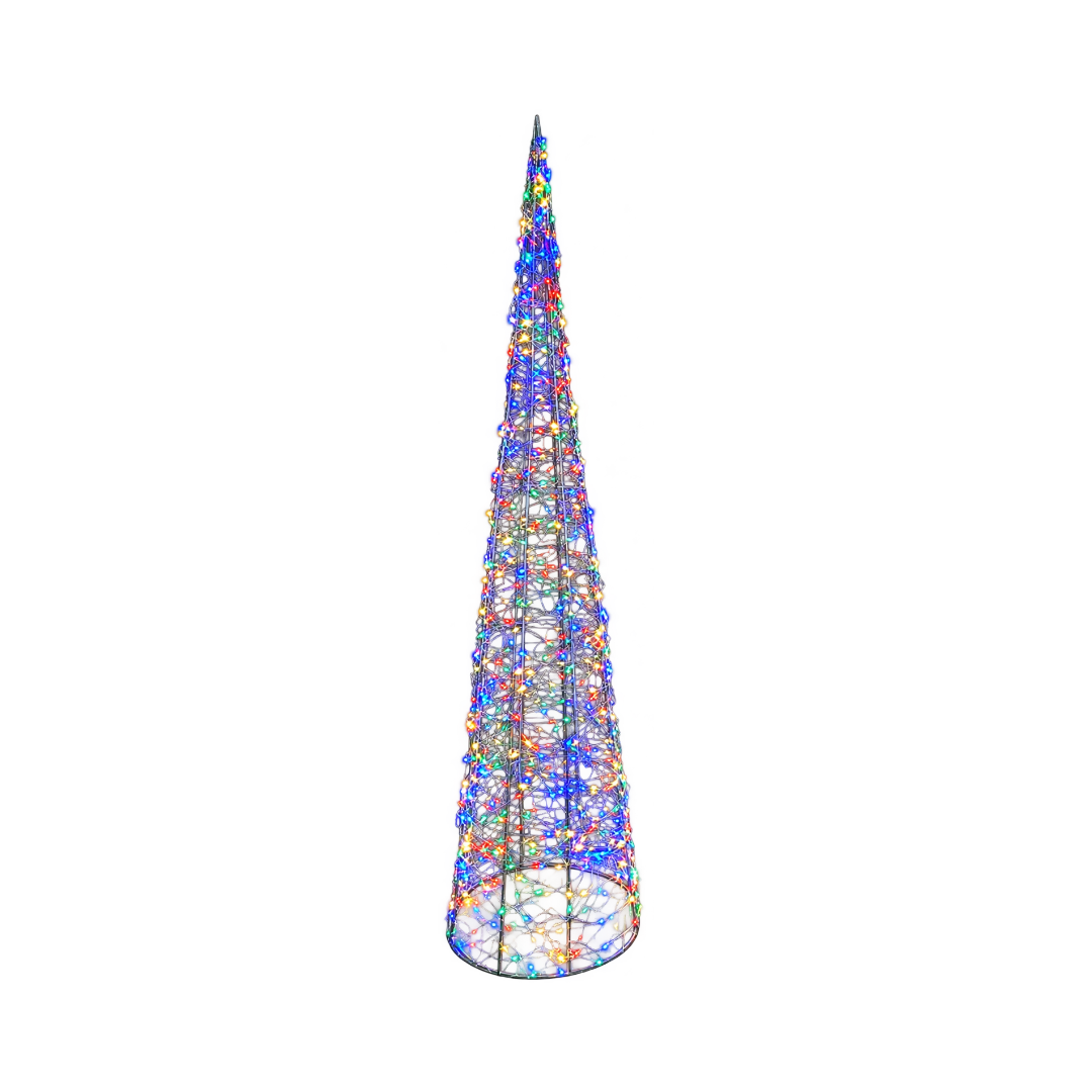 Cono natalizio luminoso Garden Team da 90 cm, con struttura metallica conica e micro LED multicolore.