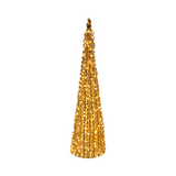 Cono natalizio riccio oro H100 cm con micro LED a luce calda