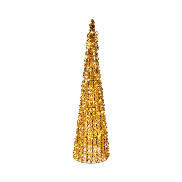 Cono natalizio riccio oro H80 cm con micro LED a luce calda