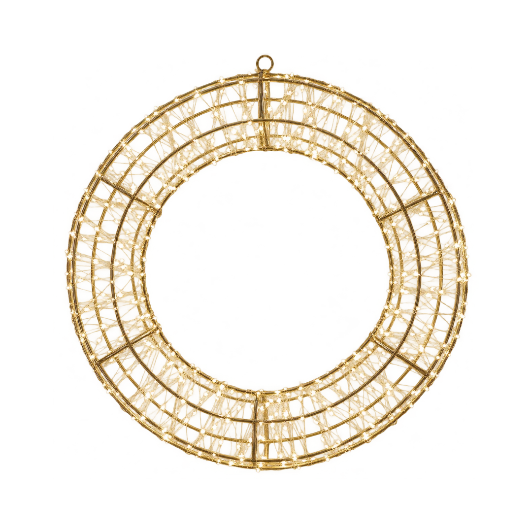 Corona natalizia luminosa oro champagne con micro LED a luce calda
