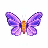 Farfalla decorativa Infinity luminosa con ali illuminate nelle tonalità rosa e viola e corpo centrale color ambra