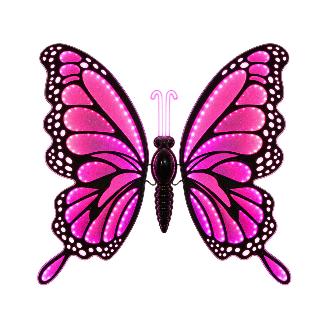 Farfalla decorativa rosa 60 cm illuminata con LED
