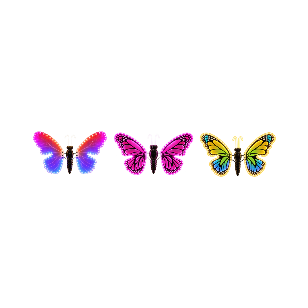 Tre farfalle decorative LED 40 cm in diverse colorazioni