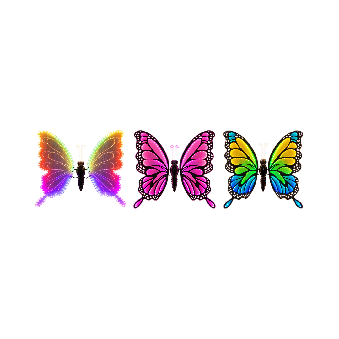 Tre farfalle decorative LED 60 cm in diverse colorazioni