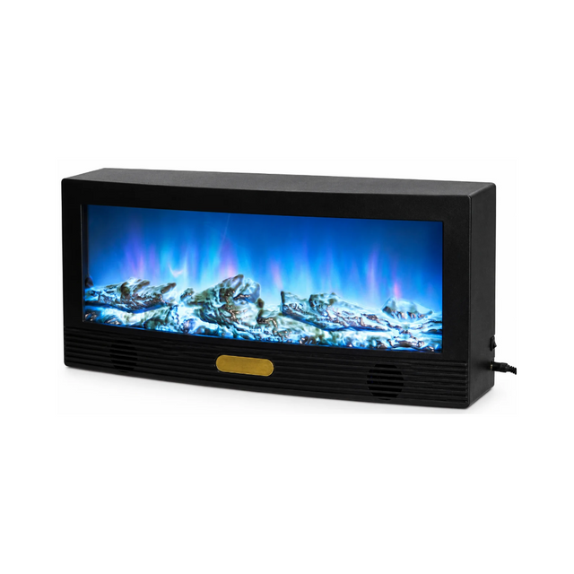 Lanterna camino LED nera con effetto fiamma multicolore e ceppi luminosi