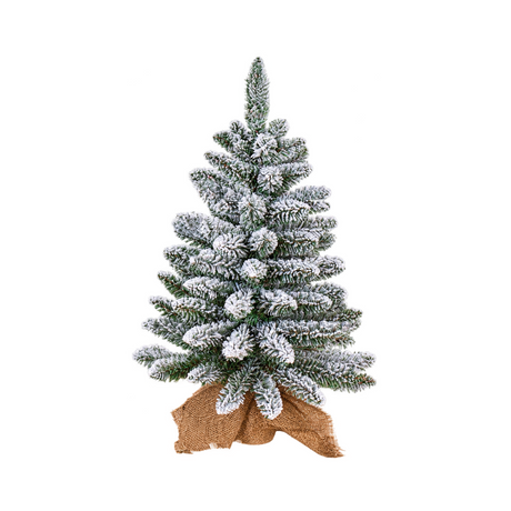 Albero di Natale da tavolo innevato con sacco in juta