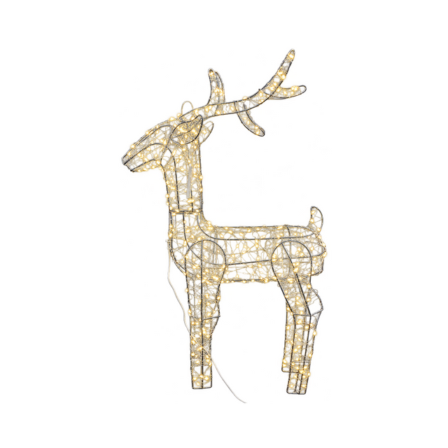 Renna natalizia luminosa Garden Team alta 57 cm, con struttura metallica argentata e micro LED bianco caldo.