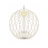 Sfera luminosa sospesa con struttura bianca e numerosi micro LED a luce calda