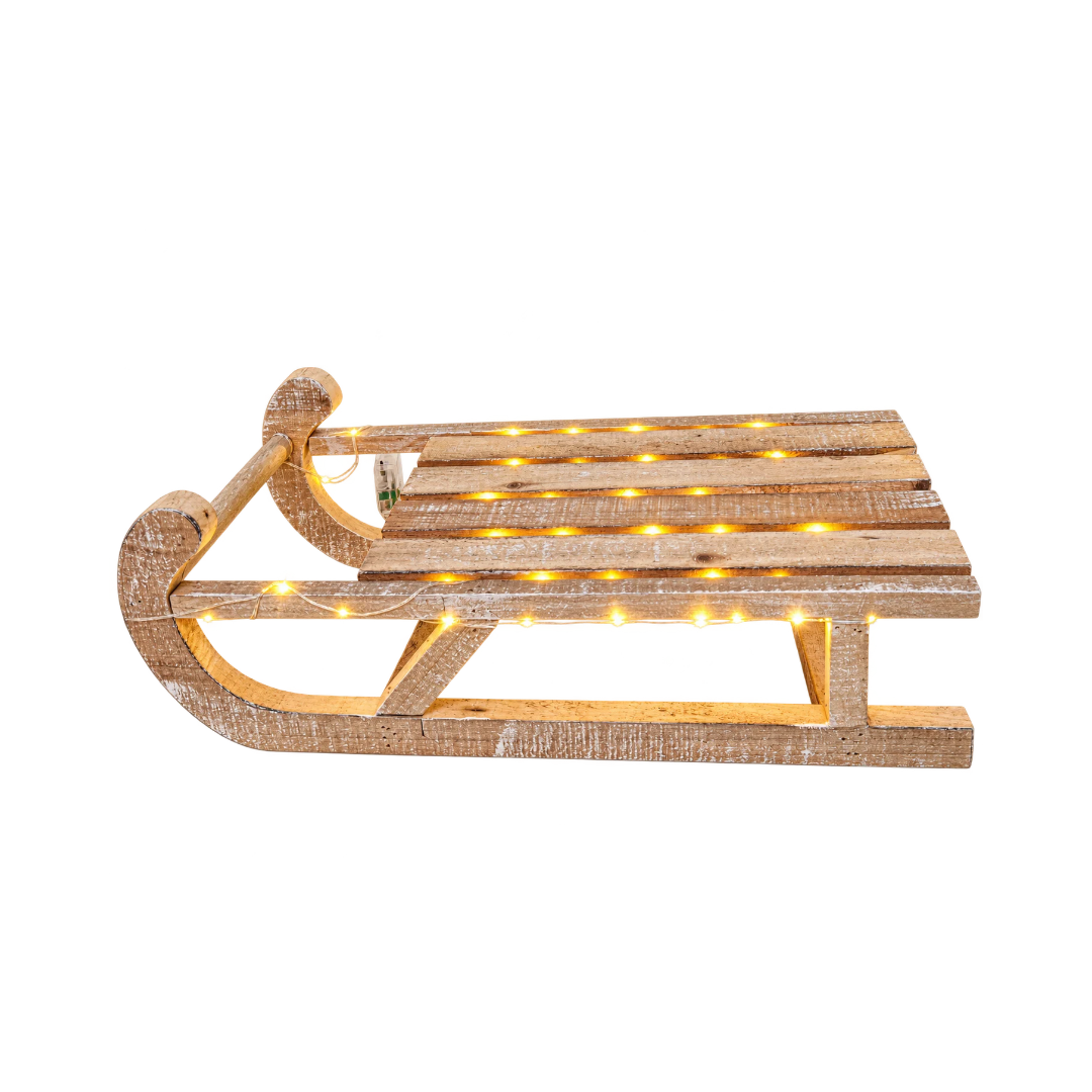 Slittino natalizio in legno con micro LED a luce calda