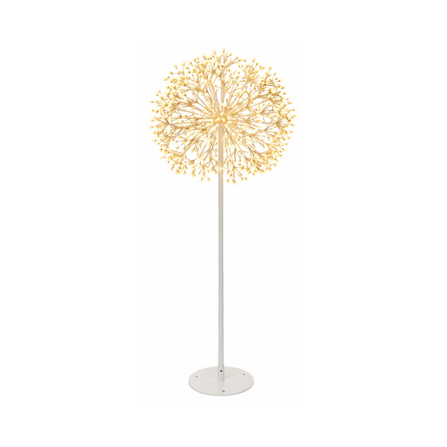 Soffione luminoso bianco su stelo con sfera di micro LED a luce calda e base circolare