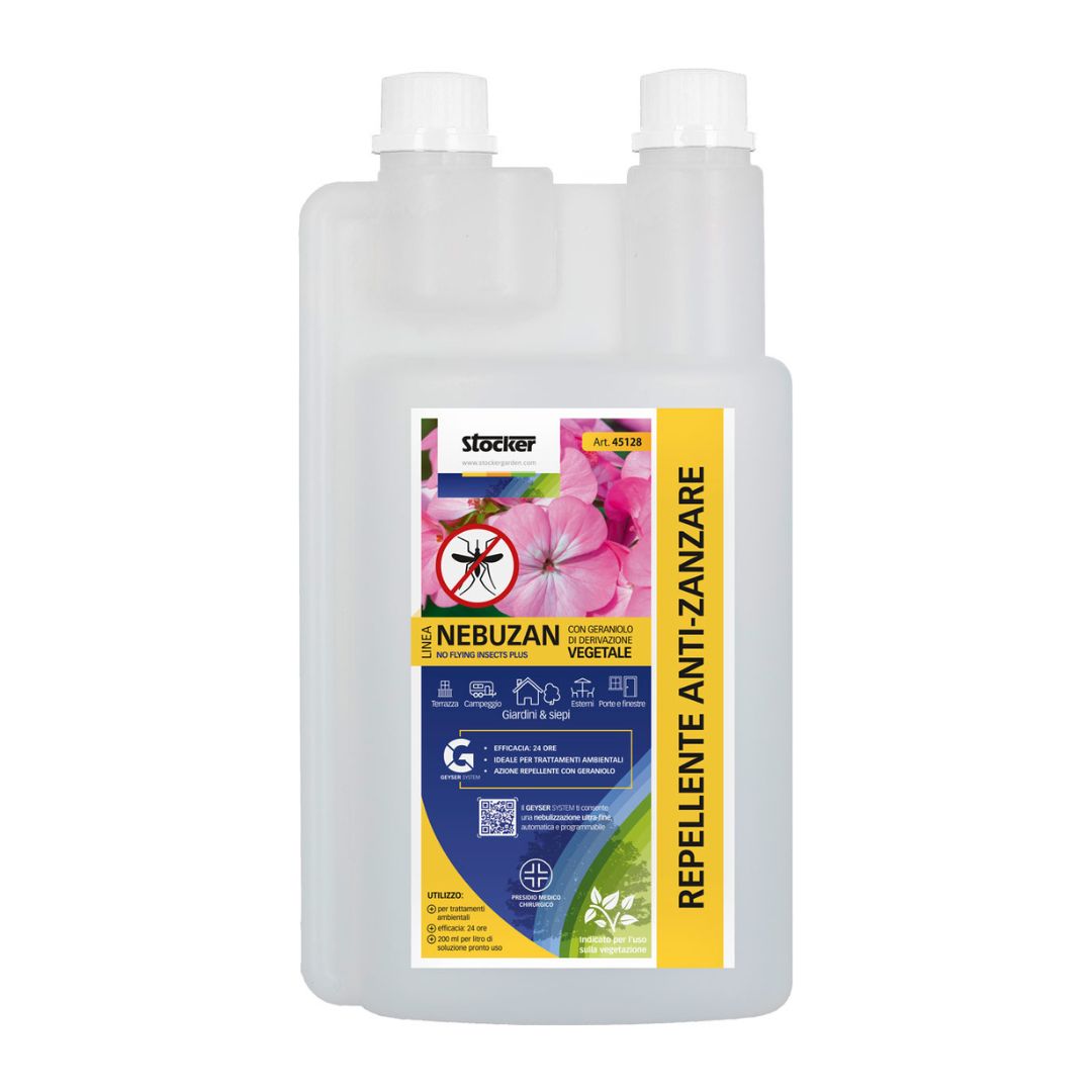 lacone da 1 litro di repellente anti-zanzare Nebuzan Stocker, con geraniolo e derivati vegetali