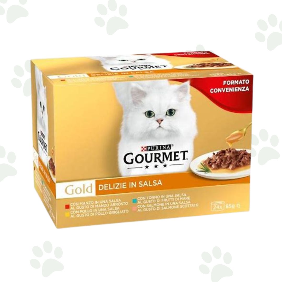 Confezione multipack 24x85g Gourmet Gold Delizie in salsa.